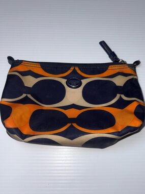Coach Orange, Black & Cream Signature Zip Pouch